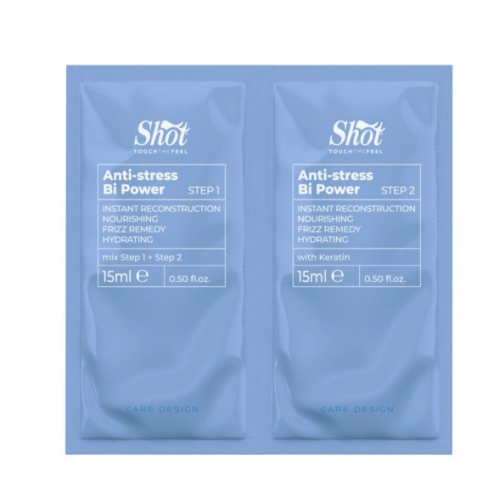 Еліксир для миттєвого відновлення волосся з кератином Step1+Step2 - Shot Antistress Bi Power 15+15 мл Еліксир для миттєвого відновлення волосся з кератином Step1+Step2 - Shot Antistress Bi Power 15+15 мл